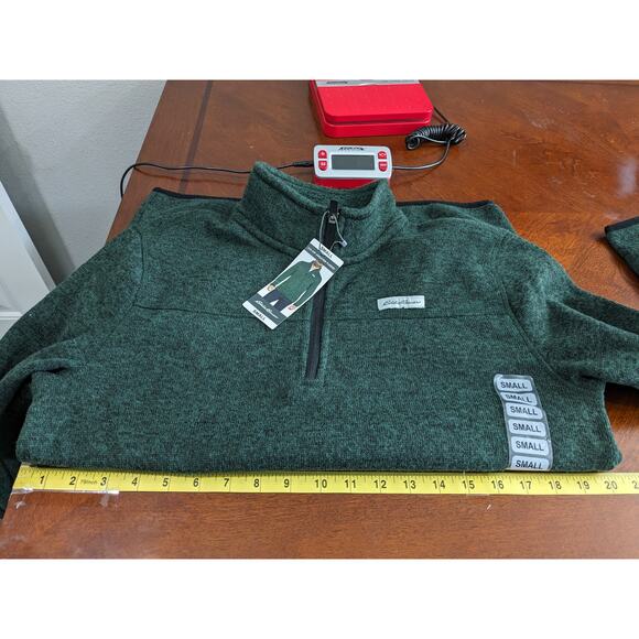 Eddie Bauer Fleece Sweater S Green Pullover High Neck Staple 1/4 Zip Pocket Cozy - Picture 9 of 12